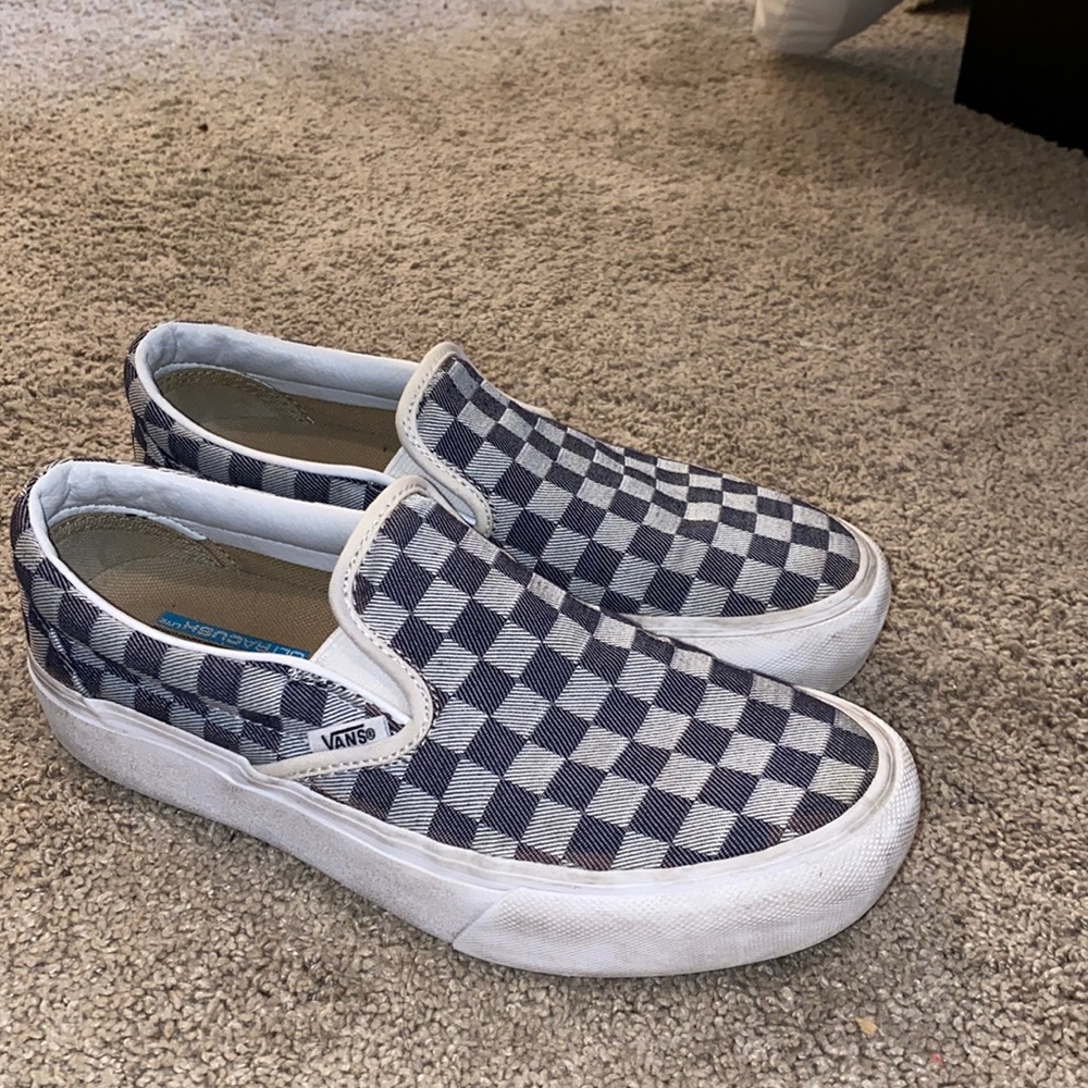 checkered blue platform vans